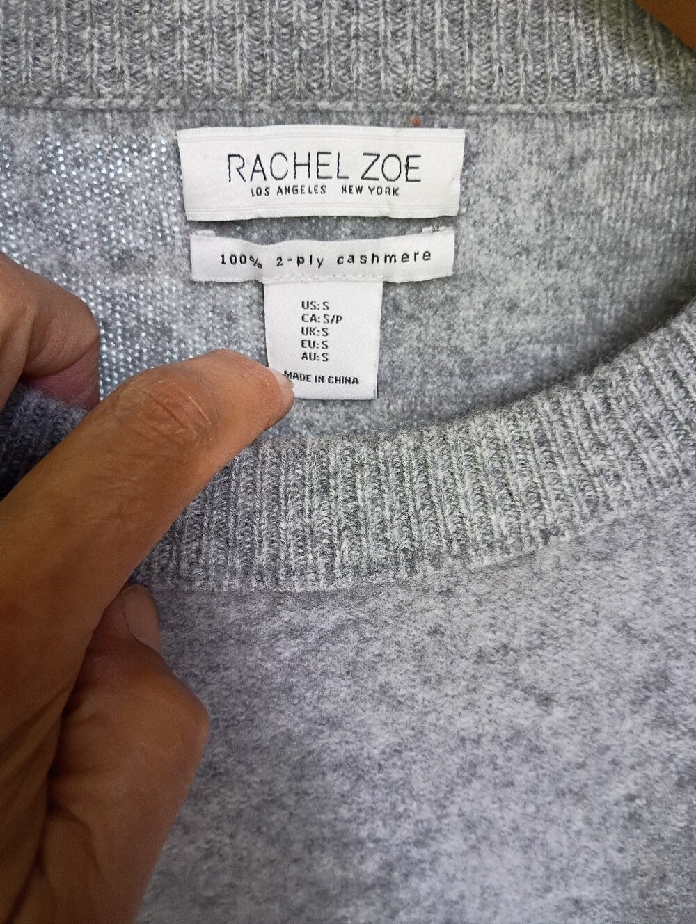 Rachel Zoe 2-Ply Cashmere Sweater Grey Pullover Knit Women Sz Small - Picture 6 of 8